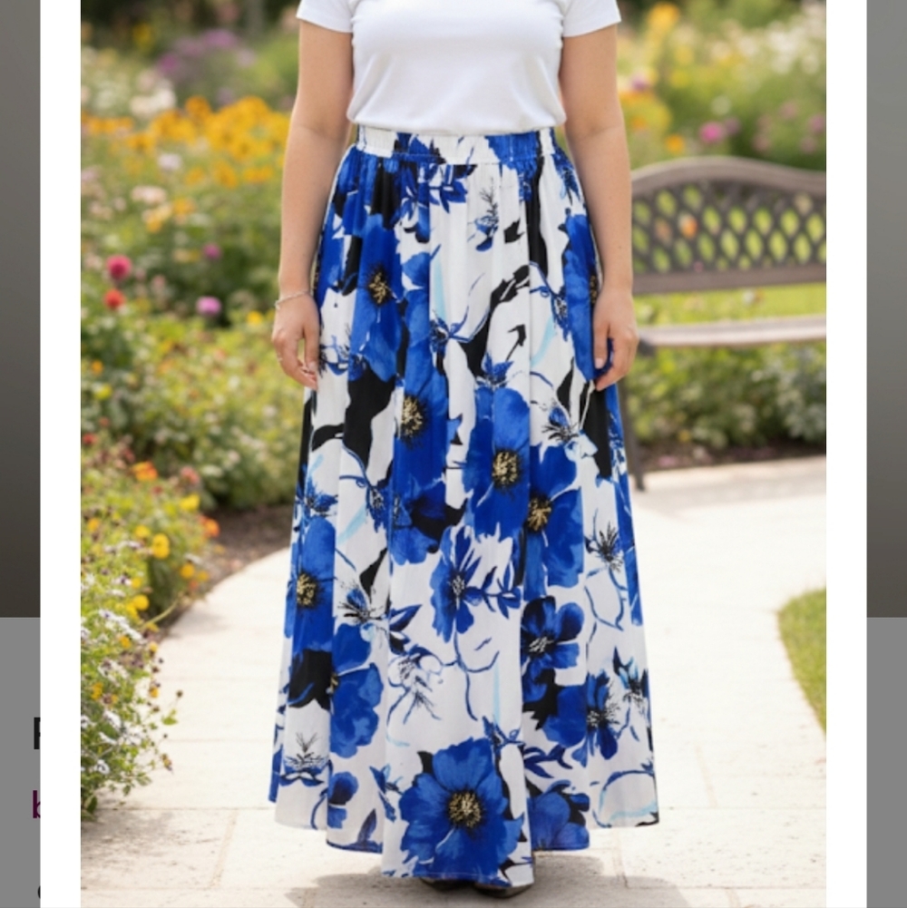 Plus Size Blue Floral Skirt